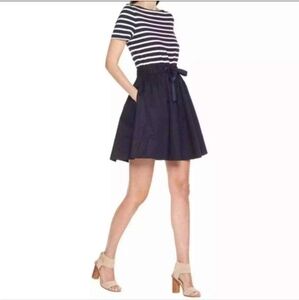 Kate Spade Broome Street Stripe Knit Mixed Media Dress, Navy Blue/White Size XS